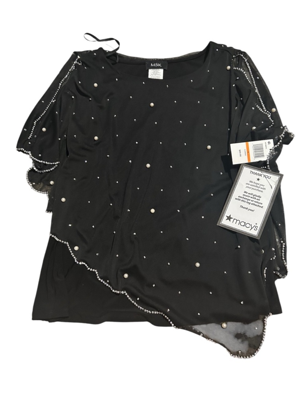 MSK Black Pearl & Rhinestone Embellished Asymmetrical Blouse
